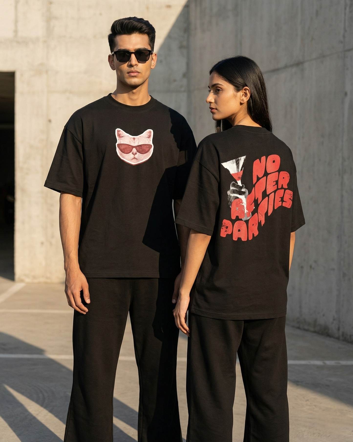 AFTERPARTY CAT BLACK UNISEX OVERSIZED TSHIRT