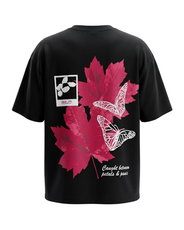 RED FLORA BLACK UNISEX OVERSIZED TSHIRT