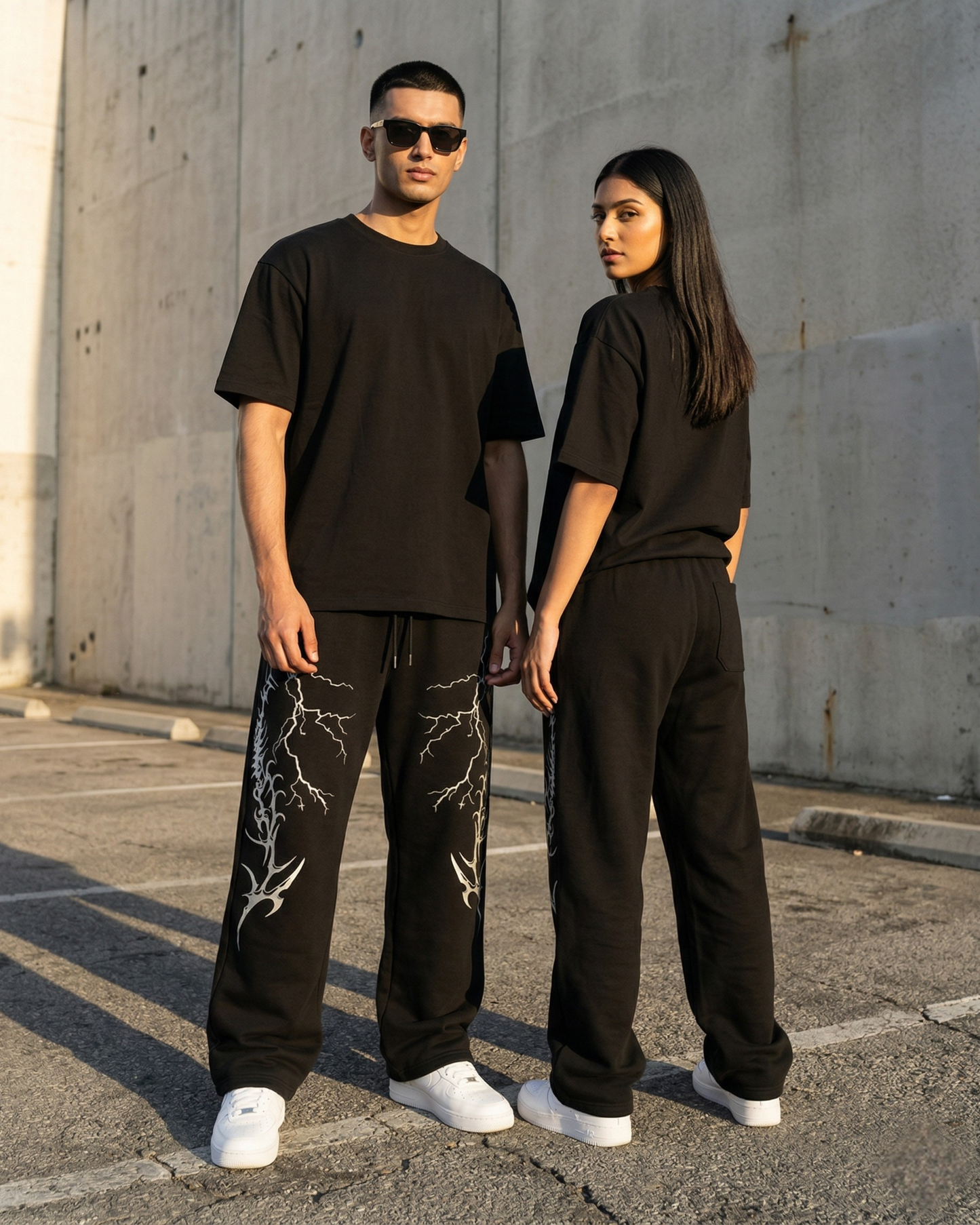 LIGHTNING BLACK UNISEX BAGGY PANTS